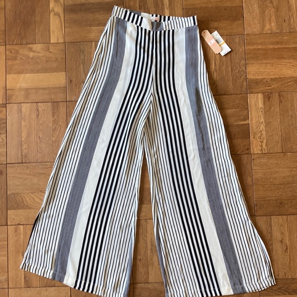 NWT Gianni Bini high waist wide leg flowy striped pants, black and white, S - Picture 1 of 9